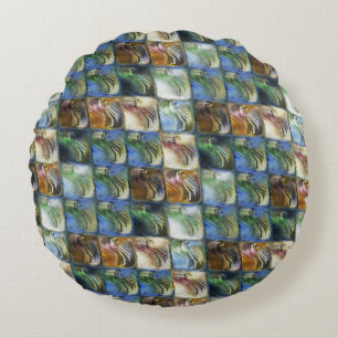 Colourful and polished tiles made of wood or stone round cushion