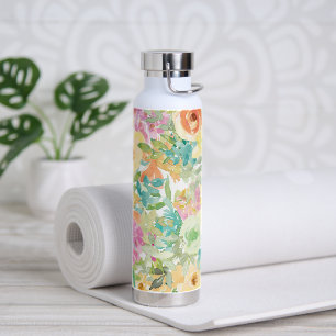 Colourful and pretty floral watercolor water bottle