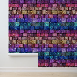 Colourful and Sparkly Brick Pattern Wallpaper