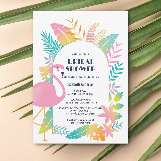 Colourful and Tropical Pink Flamingo Bridal Shower Invitation (Creator Uploaded)