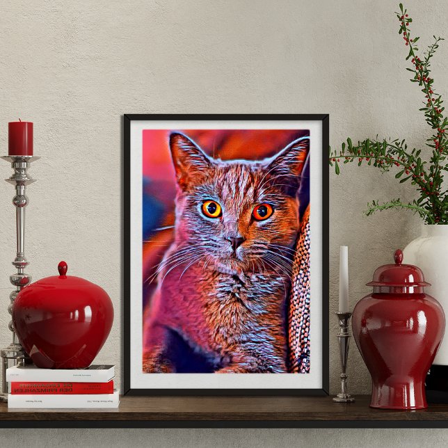 Colourful and whimsical, cute cat portrait poster (Creator Uploaded)