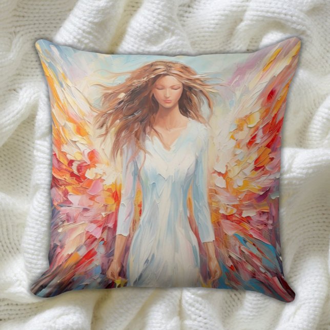 Colourful Angel Pillow - Vibrant Abstract Art (Bright Colors Vibrant Abstract Angel Pillow for Teens and Kids)