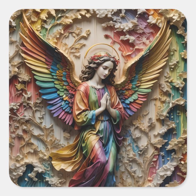 Colourful Angel Square Sticker (Front)