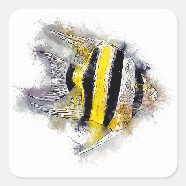 Colourful AngelFish Watercolor Aquarium gift art Square Sticker (Front)