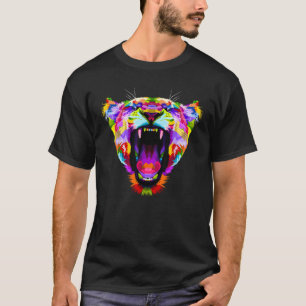 Colourful Angry Lioness Portrait Funny Big Cat  T-Shirt