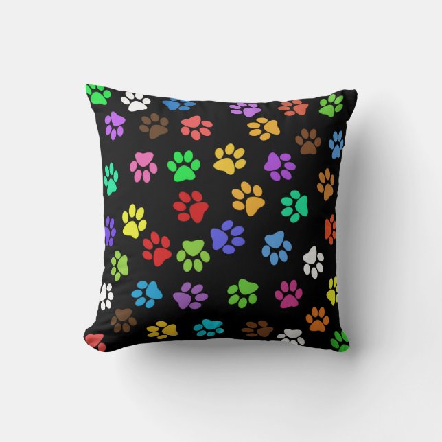 Colourful Animal Footprints Cushion (Front)