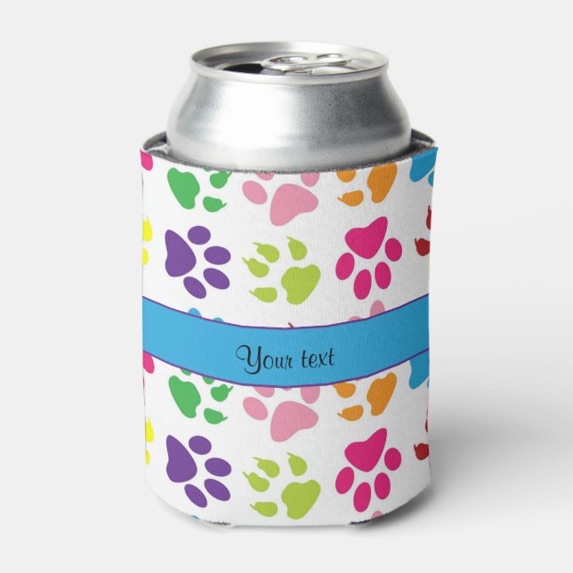 Colourful Animal Paw Prints Can Cooler (Can Front)