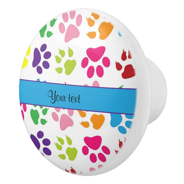 Colourful Animal Paw Prints Ceramic Knob (Right)