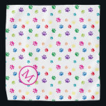 Colourful Animal Paw Prints Monogram Bandana<br><div class="desc">Show how much you love animals with this cute colourful paw patterned bandanna. Also looks awesome with a black background. Bet your pet will look adorable wearing it!</div>