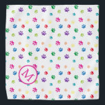 Colourful Animal Paw Prints Monogram Bandana<br><div class="desc">Show how much you love animals with this cute colourful paw patterned bandanna. Also looks awesome with a black background. Bet your pet will look adorable wearing it!</div>