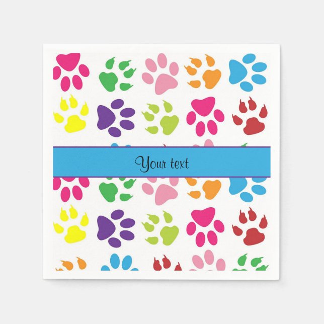 Colourful Animal Paw Prints Napkin (Front)
