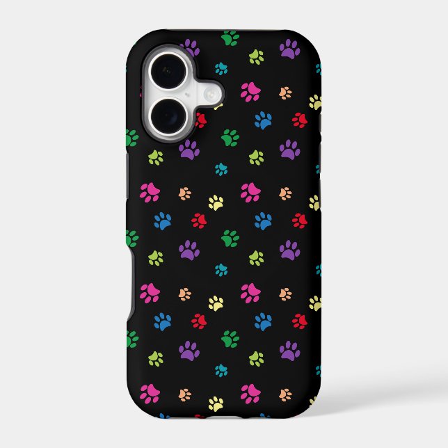 Colourful Animal Paw Prints on Black (Back)