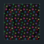 Colourful Animal Paw Prints on Black Bandana<br><div class="desc">Show how much you love animals with this cute colourful paw patterned bandanna. Also looks awesome with a white background. Bet your pet will look adorable wearing it!</div>