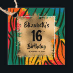 Colourful Animal Print 16th Birthday Personalised Favour Tags<br><div class="desc">Party favour tags or gift tags,  featuring a gold faux foil square over a stylish colourful animal print pattern and your thank you message on the back. All text and fonts can be changed to any event. LOTS OF STYLES to choose from in our store.</div>