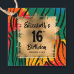 Colourful Animal Print 16th Birthday Personalised Favour Tags<br><div class="desc">Party favour tags or gift tags,  featuring a gold faux foil square over a stylish colourful animal print pattern and your thank you message on the back. All text and fonts can be changed to any event. LOTS OF STYLES to choose from in our store.</div>