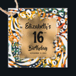 Colourful Animal Print 16th Birthday Personalised Favour Tags<br><div class="desc">Make your own personalised party favour tags or gift tags featuring your text on a gold faux foil square over a multi-colour exotic animal print pattern with your thank you message on the back. All text and fonts can be changed to any event. LOTS OF STYLES to choose from in...</div>