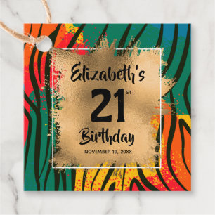 Colourful Animal Print 21st Birthday Personalised Favour Tags