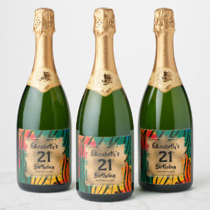 Colourful Animal Print 21st Birthday Personalised Sparkling Wine Label