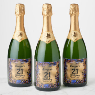 Colourful Animal Print 21st Birthday Personalised Sparkling Wine Label