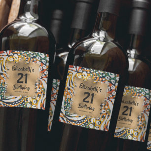 Colourful Animal Print 21st Birthday Personalised Wine Label