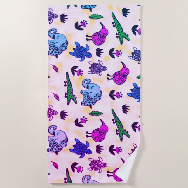 Colourful Animal Print Beach Towel (Front)