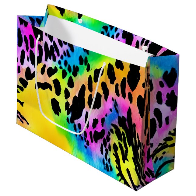 Colourful Animal Print Pattern Large Gift Bag (Front Angled)