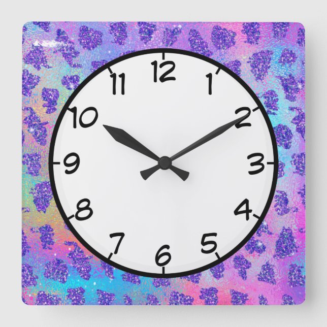 Colourful Animal Print Square Wall Clock (Front)