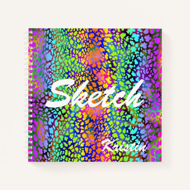 Colourful Animal Print With Name Sketchbook Notebook (Front)