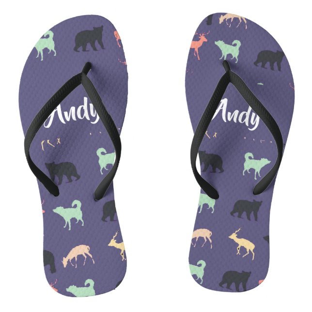 Colourful animal silhouettes on blue jandals (Footbed)