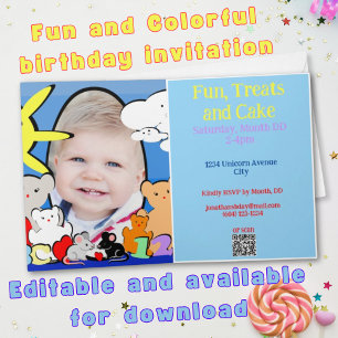 Colourful Animals Birthday Card Invitation