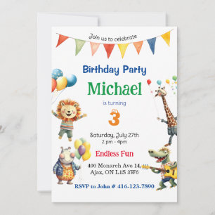 Colourful animals Birthday Party Invitation