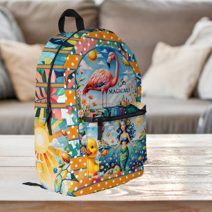 Colourful Animals Tropical Flowers Mermaid Magical Printed Backpack