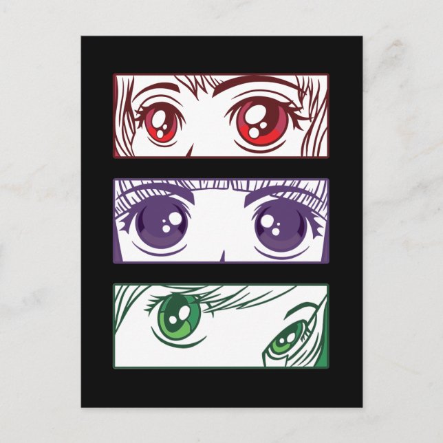 Colourful Anime Girl Eyes Cute Otaku Girls Postcard (Front)