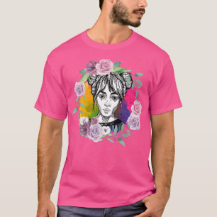 Colourful Anime Girl with Roses  (2) T-Shirt