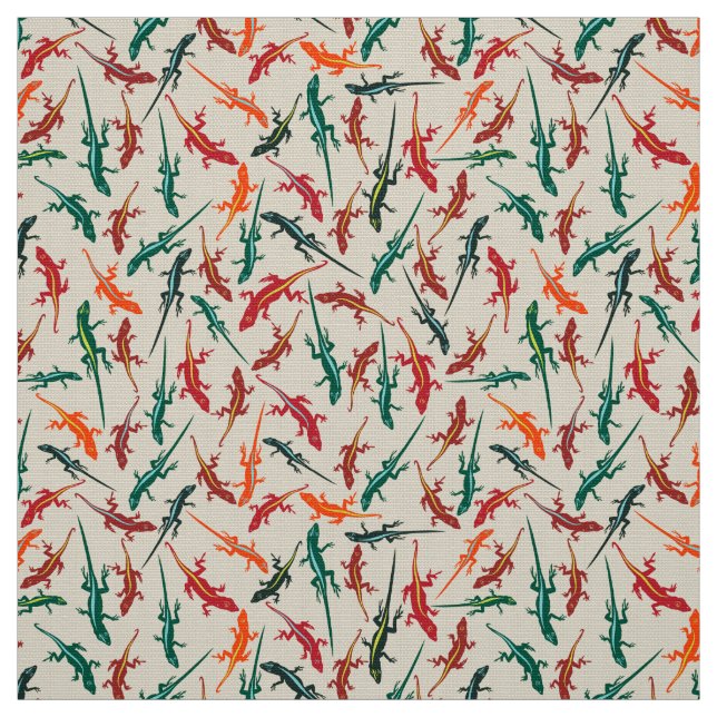Colourful Anole Lizards Ditsy Pattern Fabric (Swatch)