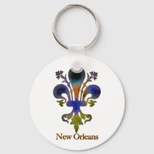 Colourful Antique New Orleans Fleur de lis Key Ring