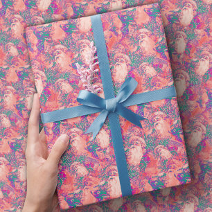 colourful antique santa claus pattern christmas wrapping paper