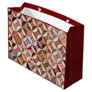 Colourful Antique Spool Pattern Patchwork Quilt Large Gift Bag