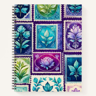 Colourful Antique Stamp Art Spiral Notebook