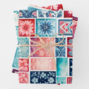 Colourful Antique Stamp Art Wrapping Paper Sheets
