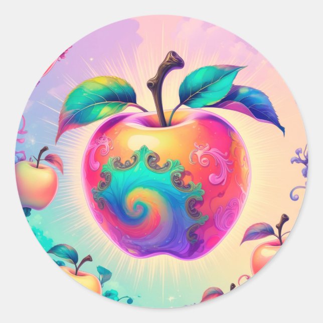 Colourful apple for Summer Classic Round Sticker (Front)