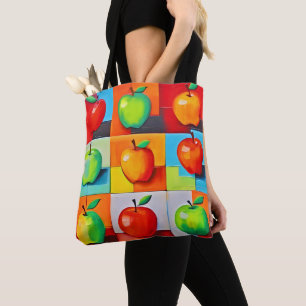Colourful Apple Grid Tote Bag
