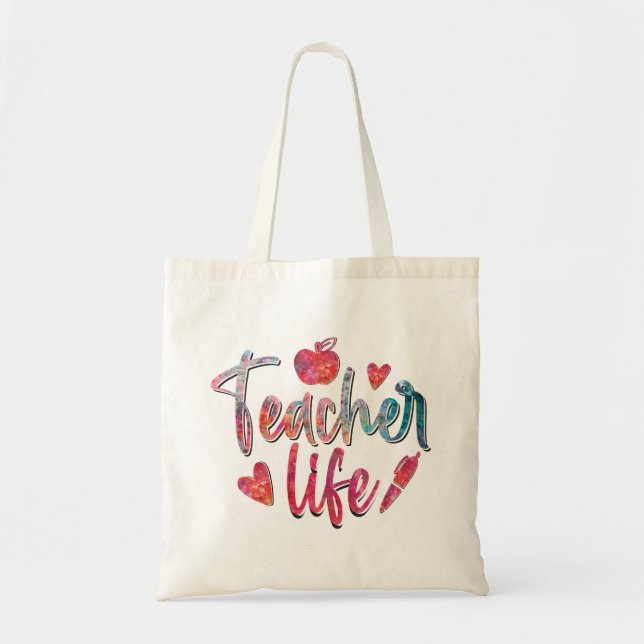 Colourful Apple Teacher Life Tote Bag (Front)