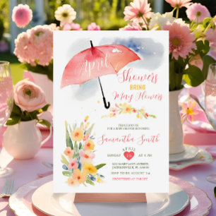 Colourful April Showers Red Umbrella Baby Shower Invitation