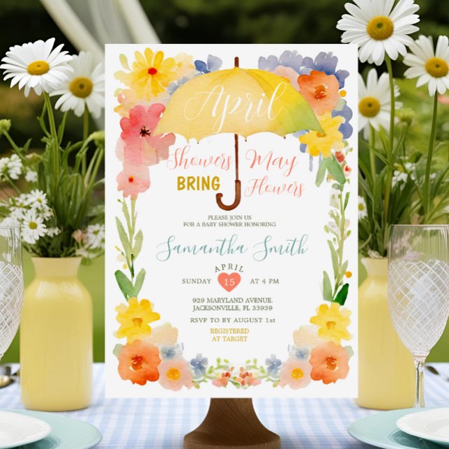 Colourful April Showers Yellow Umbrella Baby Showe Invitation (Creator Uploaded)