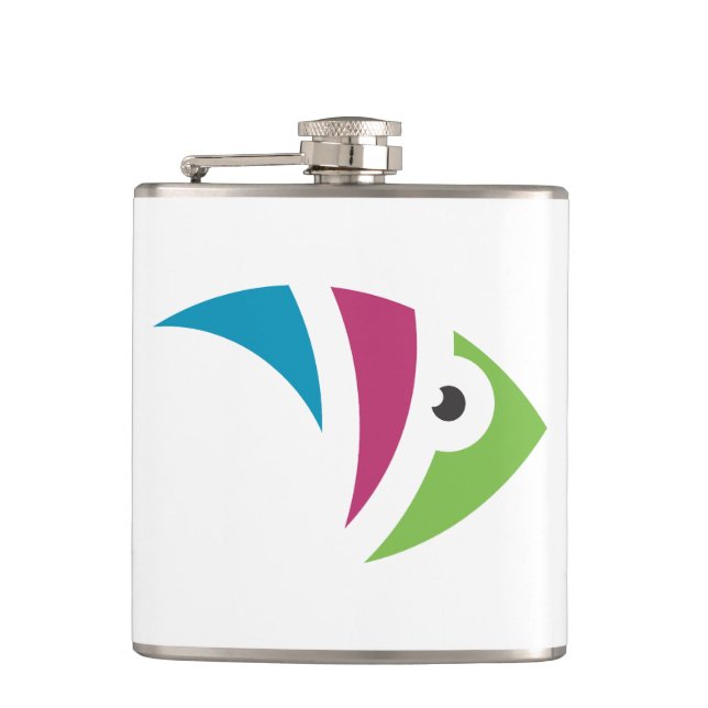 colourful aquarium fish illustration design hip flask (Front)