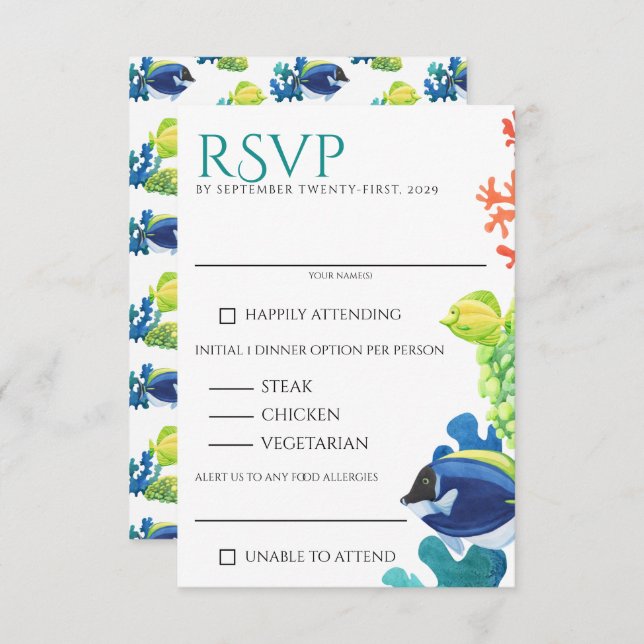 Colourful Aquarium Food Choices RSVP Card (Front/Back)