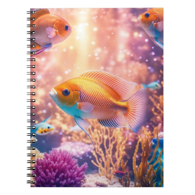 Colourful Aquarium in Bright & Shiny Pastel Rose Notebook (Front)