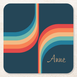 Colourful arches in retro style square paper coaster