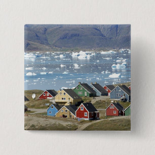 Colourful architecture of the town, Narsaq, 15 Cm Square Badge